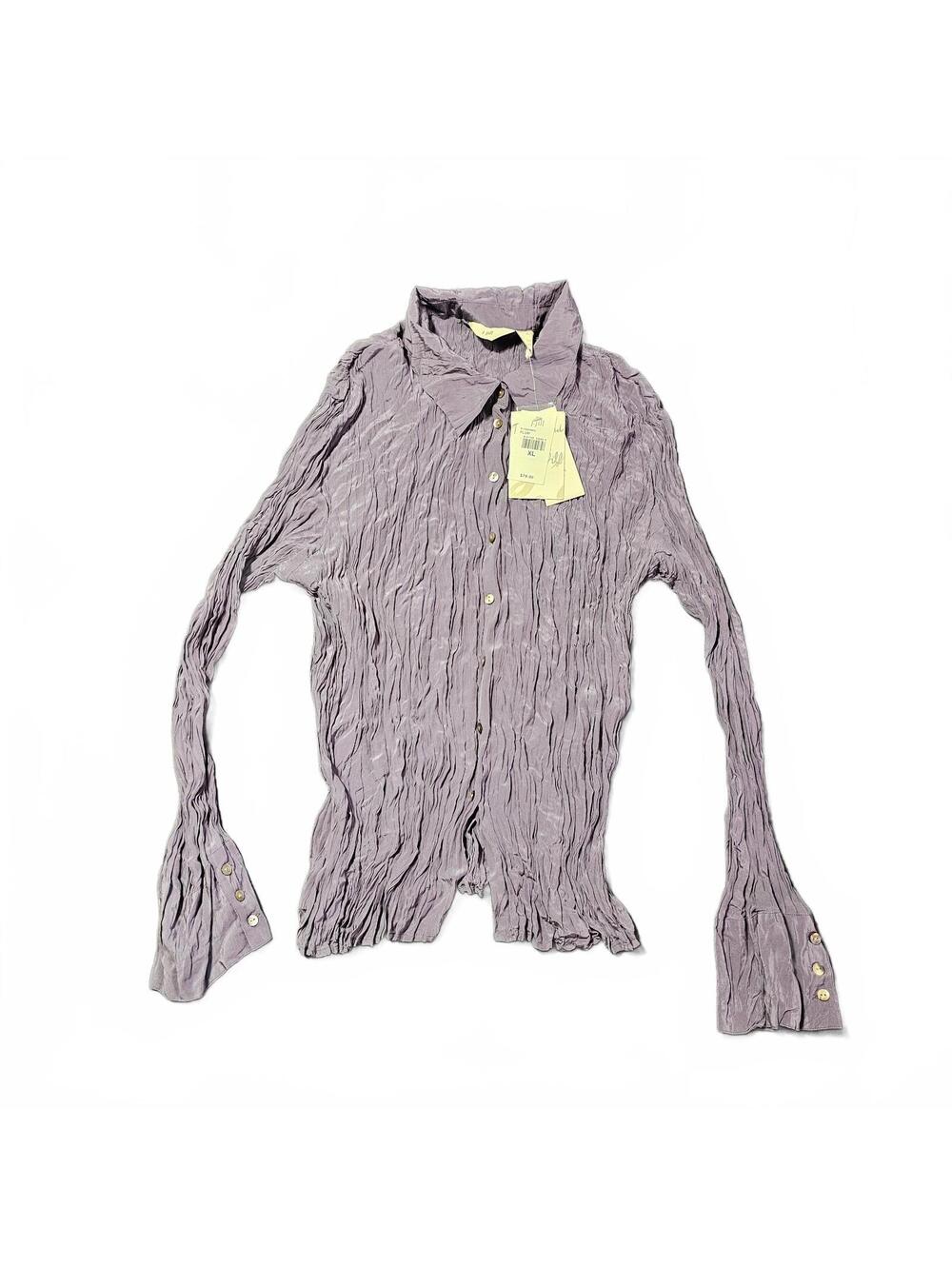 J Jill 100% Silk Crinkle Shirt NWT Lavender Purple Plum XL New Designer